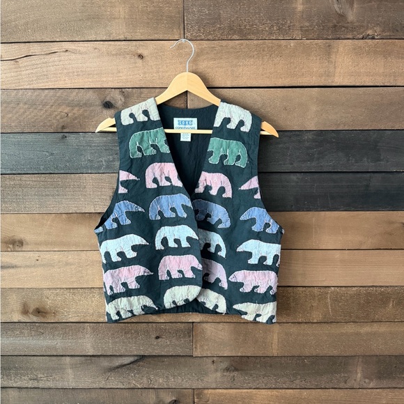 Vintage Quilted Bear Vest Soho Compagnie Medium Folk Layered Novelty Print - Picture 7 of 15